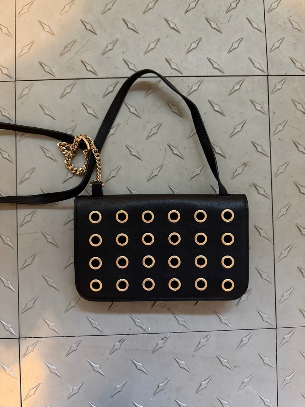 ALLSAINTS Ludivine Eyelet Crossbody Bag Black w/ Gold Hadware